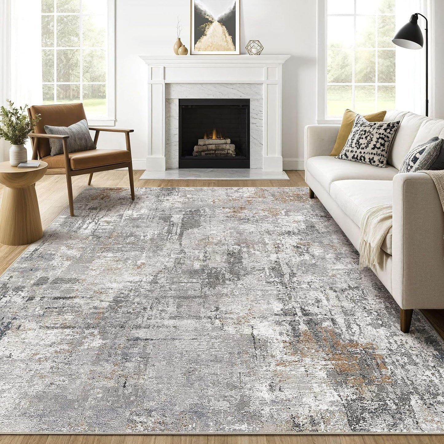 10x12 Area Rug Living Room: Washable Large Abstract Modern Soft Rugs Stain Resistant Indoor Floor Non Slip Accent Carpet for Bedroom Nursery Playroom Office Dining Room Dorm Home House- Gray Rust
