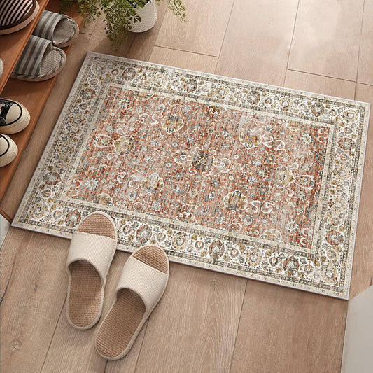 Deerly 2x3 Entry Rugs Small Area Rugs for Bedroom Living Room Bathroom Kitchen, Small Soft Rugs Low Pile Non-Slip Rubber Backing Oriental Door Mat, Brick Red