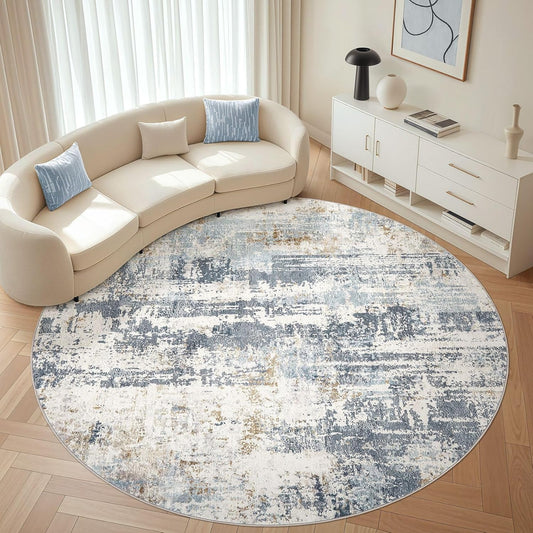 Round Rug Living Room Rugs: 10Ft Washable Circle Large Abstract Modern Soft Stain Resistant Non Slip Indoor Floor Carpet for Bedroom Nursery Office Dining Room Dorm Home House Decor- Light Blue
