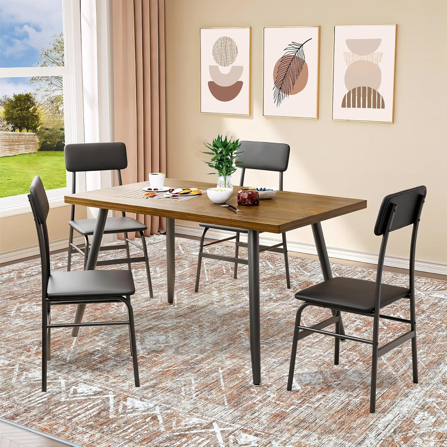 Moroccan Large Area Rug 6x9 - Soft Machine Washable Geometric Boho Distressed Farmhouse Rug Morden Stain Resistant Indoor Floor Carpet for Bedroom Dining Table Nursery Home Office (6 x 9, Brown)