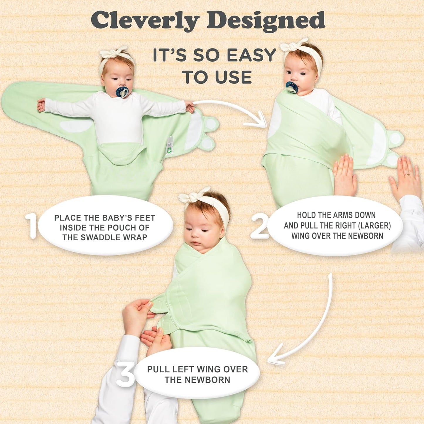 Bublo Baby Swaddles for Newborns – 3-Pack Infant Swaddles 3-6 Months – Adjustable Swaddle Sleep Sack – Soft Organic Cotton Baby Wrap for Safe & Cozy Sleep (Pastel Green)
