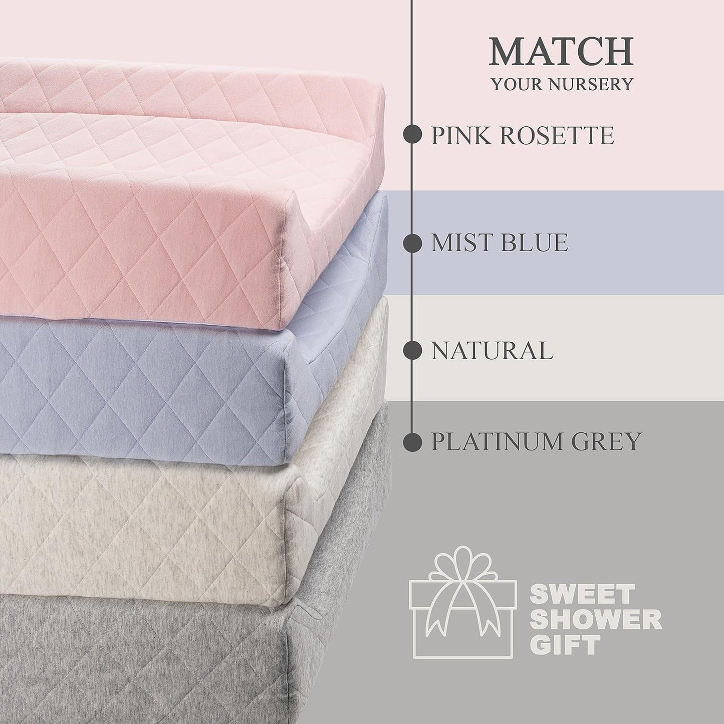 Organic Cotton Contoured Baby Changing Pad w/Waterproof Foam Mattress, Includes Soft, Removable & Washable Cover, Safety Strap, Non-Slip Bottom, Topper for Standard Size Infant Diaper Table & Dresser