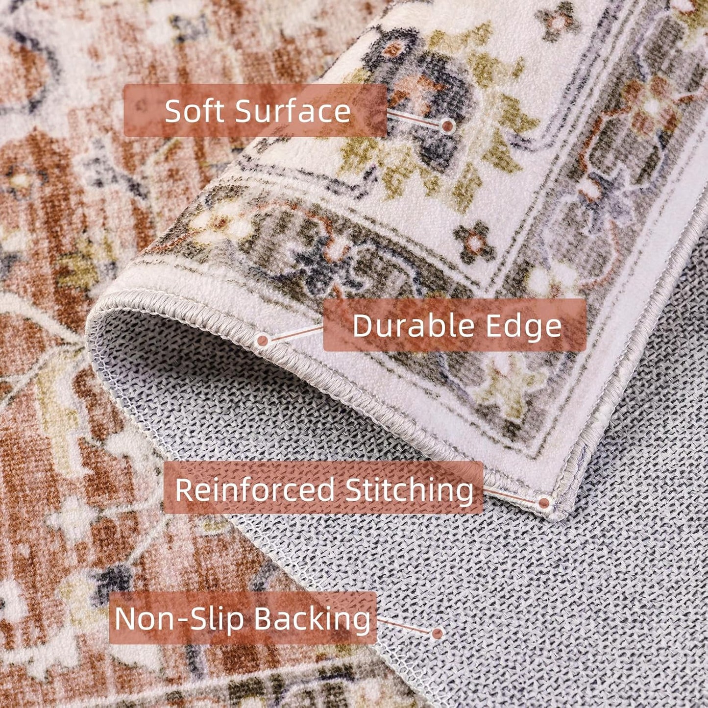 Deerly Large 5x8 Rugs for Dining Room Machine Washable Rugs Boho 5x8 Rug for Living Room Carpet Non-Slip Family & Pet Friendly Area Rugs Print Floor Rug(Border Brick Red 5x8ft)