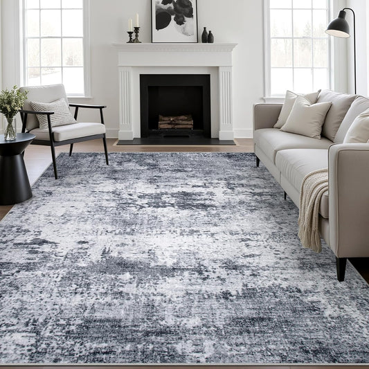 9x12 Area Rug Living Room Rug: Washable Modern Abstract Soft Thin Rug Indoor Floor No Slip Stain Resistant Carpet for Bedroom Dining Room Farmhouse Nursery Home Office - Grey