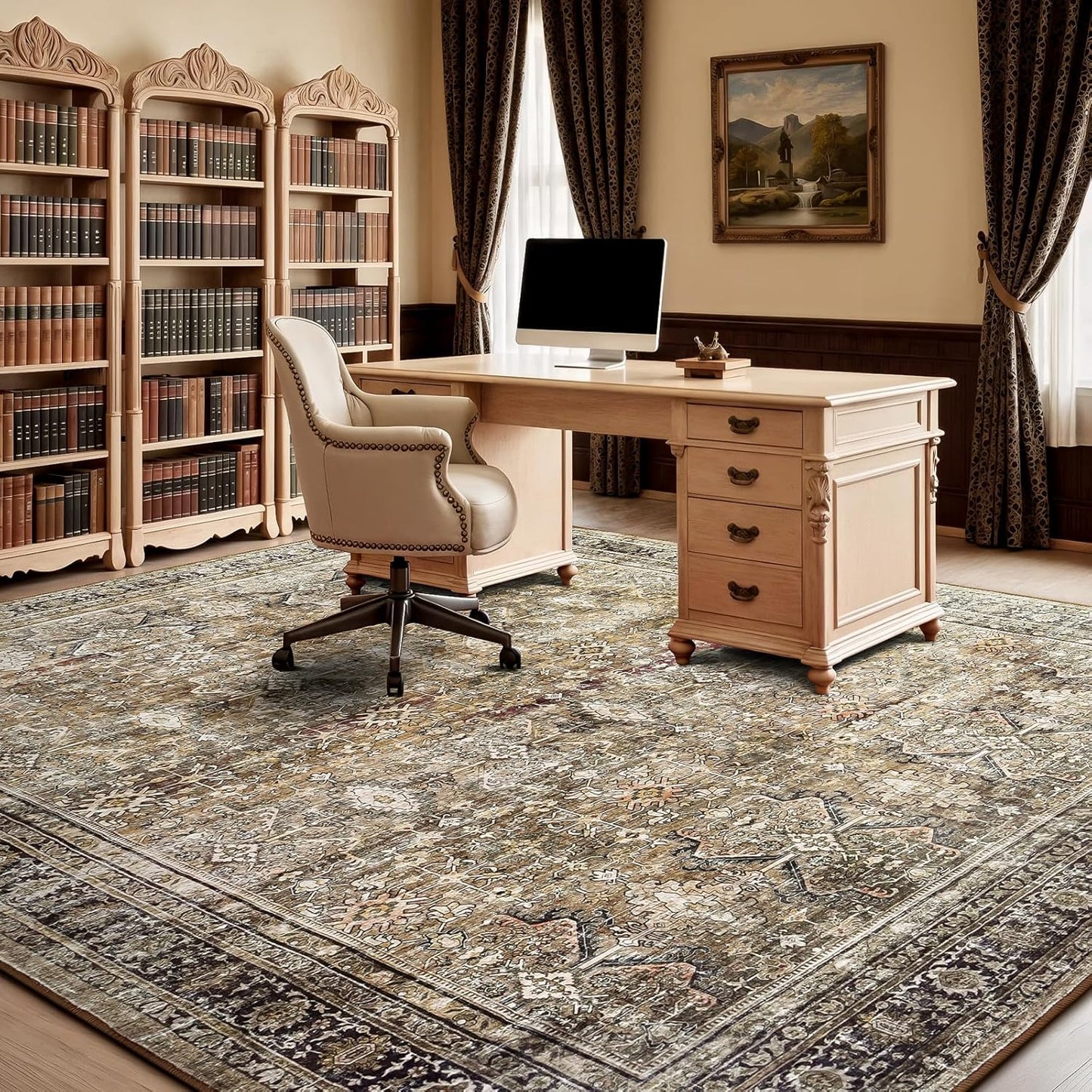 Lofus 8x10 Area Rug for Living Room,Brow Washable Large Rugs with Non-Slip Backing,Soft Neutral Carpets for Bedroom Dining Room Home Office Indoor Nursery