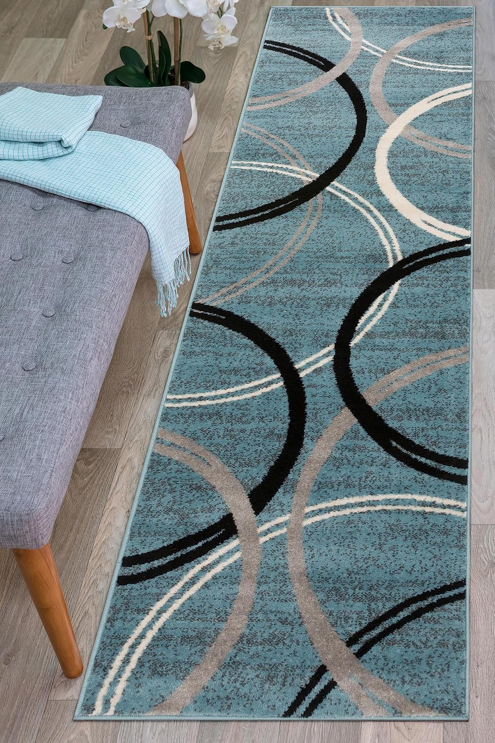 Rugshop Modern Wavy Circles Design Runner Rug 2' x 7' 2" Blue