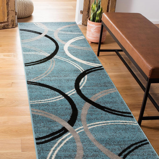 Rugshop Modern Wavy Circles Design Runner Rug 2' x 7' 2" Blue