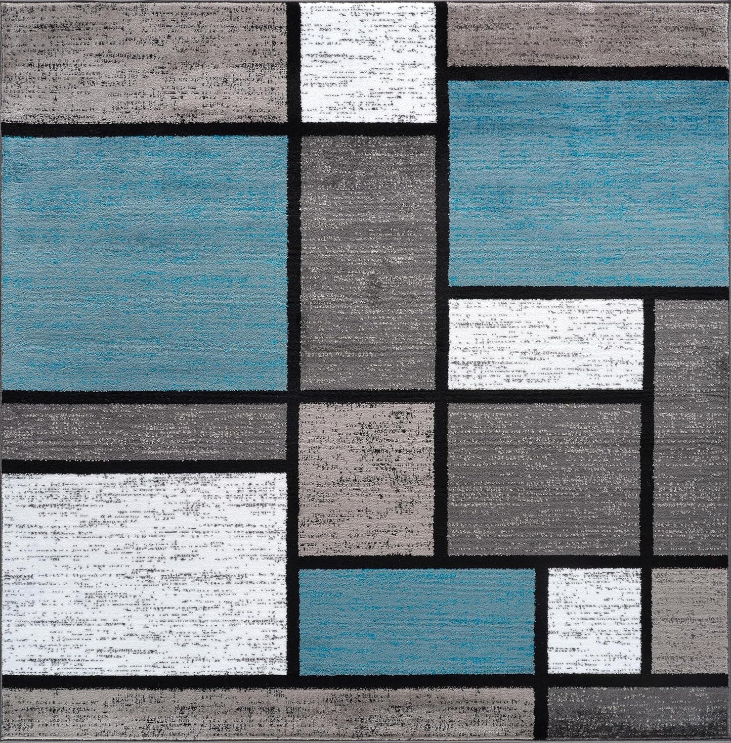 Rugshop Contemporary Modern Boxes for Home Office,Living Room,Bedroom,Kitchen Non Shedding Square Area Rug 6'6" x 6'6" Blue