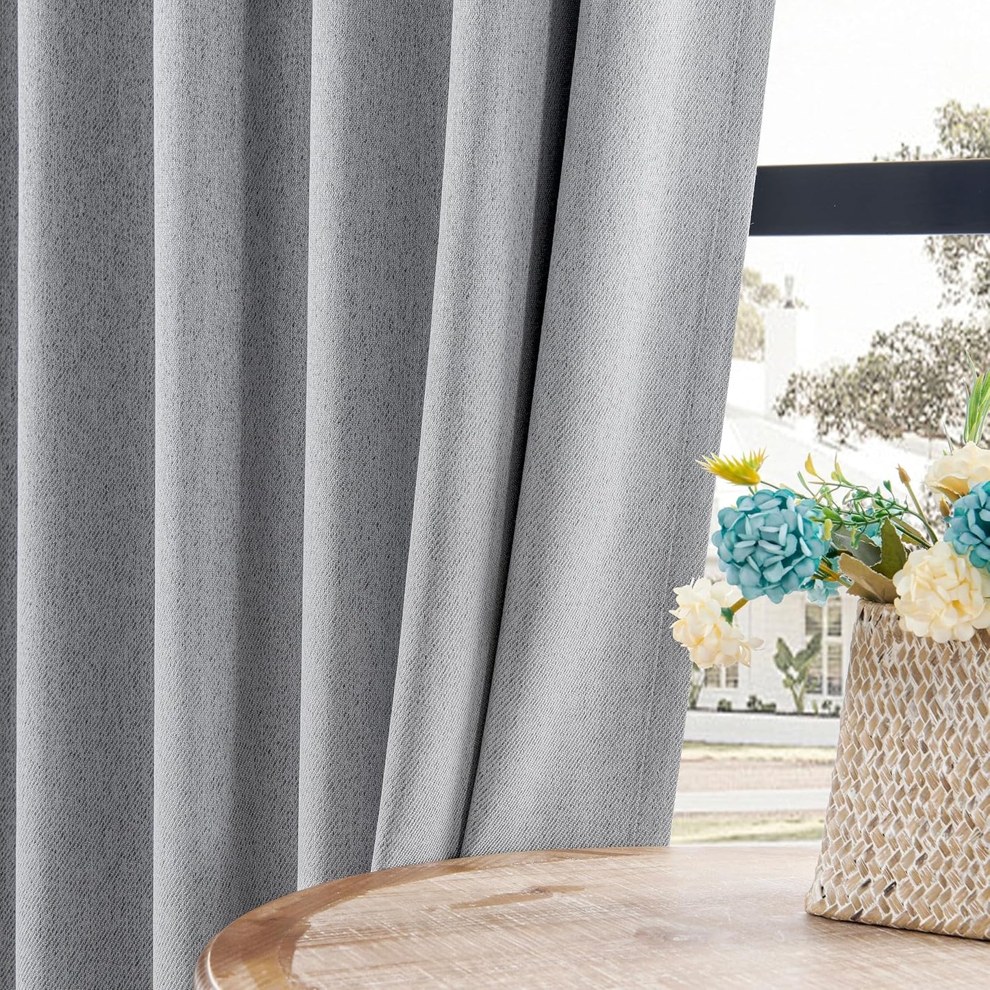Joydeco Faux Linen Blackout Curtains for Bedroom,Light Grey Blackout Curtains 108 inches long,100% Blackout Solid Thermal Insulated Window Drapes Luxury Decor for Living Room（W52xL108 Inch,Light Grey）