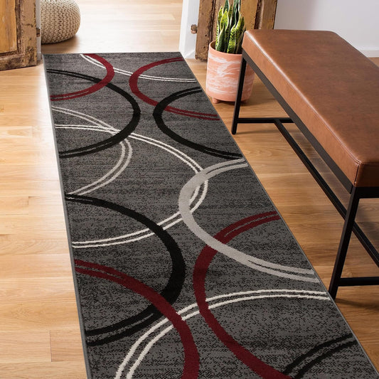 Rugshop Modern Wavy Circles Design Runner Rug 2' x 7' 2" Red